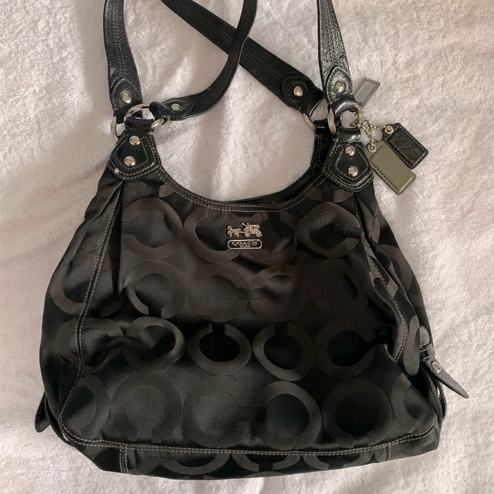 Coach black hobo purse with gold accents